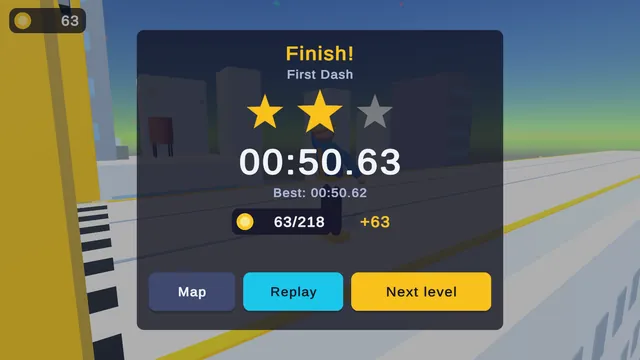 Finish screen with stars and new record